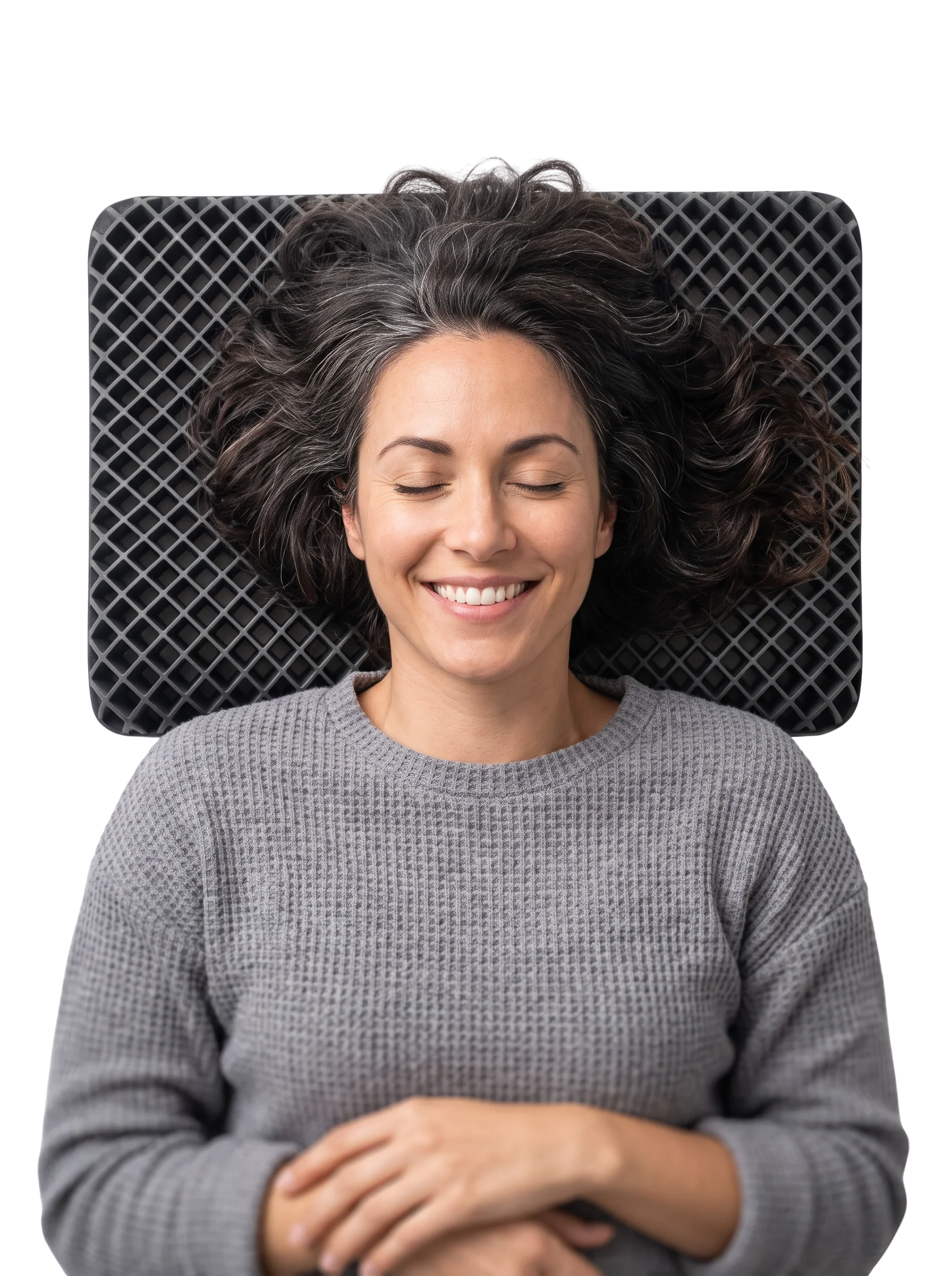 Person sleeping comfortably on a Latticore pillow
